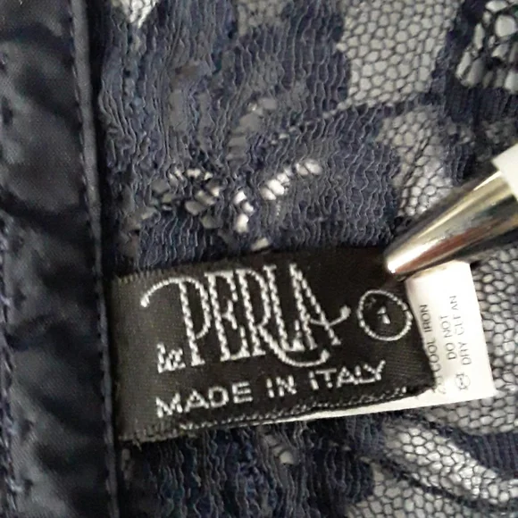 90s La Perla Bustier & Thong, Pleated (Plisse), Dark Navy, Sz 32 & 2 ITALY - Picture 7 of 16